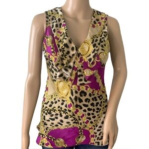 Satin Ruffle Animal Print Top